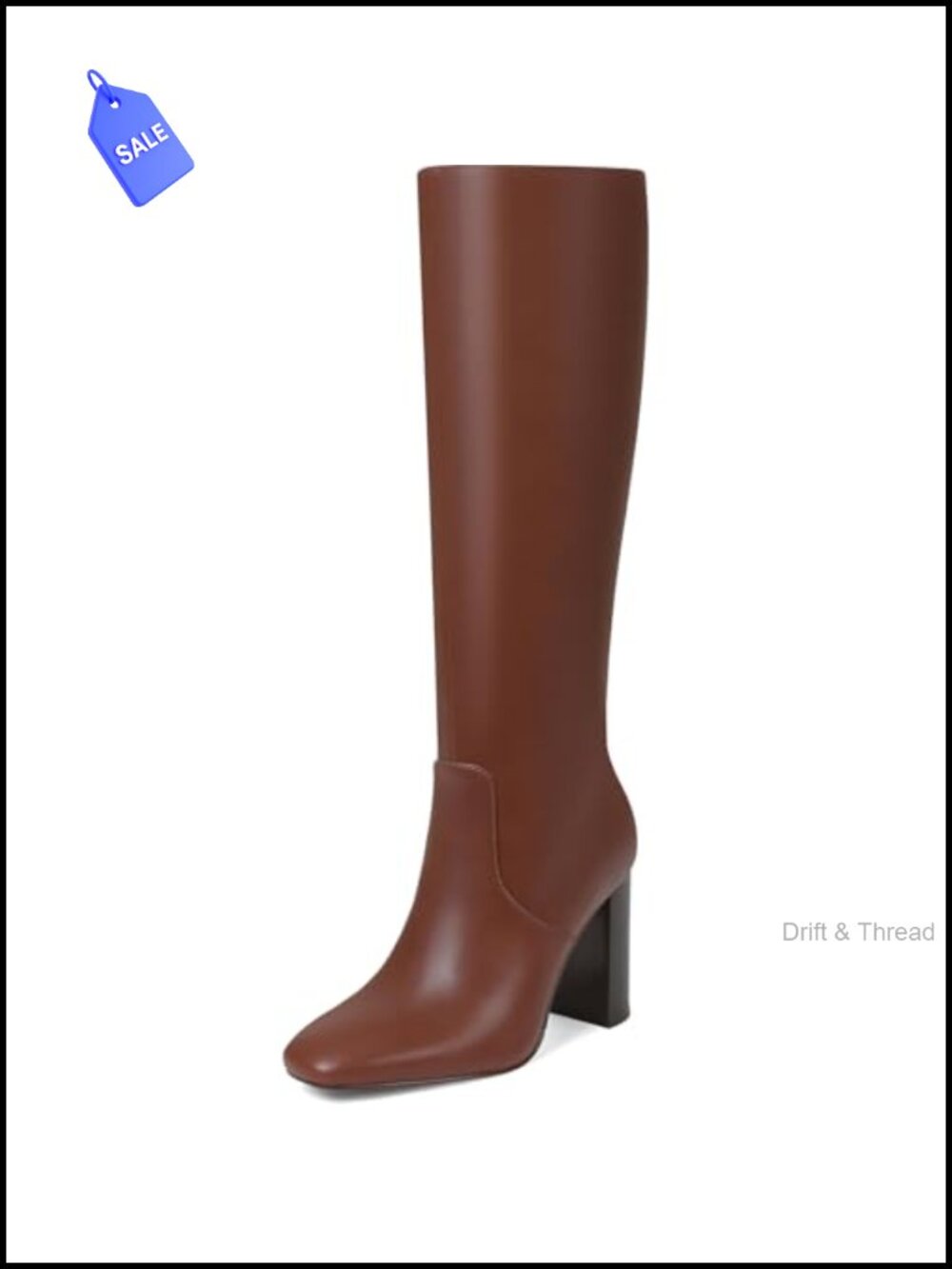 Knee High Boots Square Toe Faux Leather Chunky Heel Tall Boots for Women